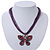 Violet/Deep Purple Diamante 'Butterfly' Cotton Cord Pendant Necklace In Bronze Metal - 38cm Length/ 8cm Extension - view 3