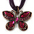 Violet/Deep Purple Diamante 'Butterfly' Cotton Cord Pendant Necklace In Bronze Metal - 38cm Length/ 8cm Extension - view 7