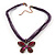 Violet/Deep Purple Diamante 'Butterfly' Cotton Cord Pendant Necklace In Bronze Metal - 38cm Length/ 8cm Extension - view 8