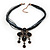 Vintage Black/Grey Diamante 'Cross' Pendant Necklace On Cotton Cords In Bronze Metal - 38cm Length/ 7cm Extension - view 3
