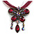 Magenta/Pink Diamante 'Butterfly With Tail' Cotton Cord Pendant Necklace In Bronze Metal - 38cm Length/ 8cm Extension - view 1