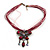 Magenta/Pink Diamante 'Butterfly With Tail' Cotton Cord Pendant Necklace In Bronze Metal - 38cm Length/ 8cm Extension - view 2
