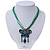 Teal Green Diamante 'Butterfly With Tail' Cotton Cord Pendant Necklace In Bronze Metal - 38cm Length/ 8cm Extension - view 2