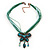 Teal Green Diamante 'Butterfly With Tail' Cotton Cord Pendant Necklace In Bronze Metal - 38cm Length/ 8cm Extension - view 3