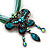 Teal Green Diamante 'Butterfly With Tail' Cotton Cord Pendant Necklace In Bronze Metal - 38cm Length/ 8cm Extension - view 4
