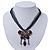 Black/Grey Diamante 'Butterfly With Tail' Cotton Cord Pendant Necklace In Bronze Metal - 38cm Length/ 8cm Extension - view 3