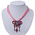 Pink Diamante 'Butterfly With Tail' Cotton Cord Pendant Necklace In Bronze Metal - 38cm Length/ 8cm Extension - view 3
