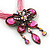 Pink Diamante 'Butterfly With Tail' Cotton Cord Pendant Necklace In Bronze Metal - 38cm Length/ 8cm Extension - view 4