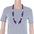 Purple Glass Bead With Hammered Metal Station Long Necklace In Silver Tone Finish - 70cm Length/ 7cm Extension - view 4