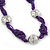 Purple Glass Bead With Hammered Metal Station Long Necklace In Silver Tone Finish - 70cm Length/ 7cm Extension - view 8