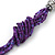 Purple Glass Bead With Hammered Metal Station Long Necklace In Silver Tone Finish - 70cm Length/ 7cm Extension - view 7