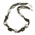 Beige Grey Glass Bead With Hammered Metal Station Long Necklace In Silver Tone Finish - 70cm Length/ 7cm Extension