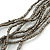 Beige Grey Glass Bead With Hammered Metal Station Long Necklace In Silver Tone Finish - 70cm Length/ 7cm Extension - view 5