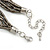 Beige Grey Glass Bead With Hammered Metal Station Long Necklace In Silver Tone Finish - 70cm Length/ 7cm Extension - view 6