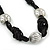 Black Glass Bead With Hammered Metal Station Long Necklace In Silver Tone Finish - 70cm Length/ 7cm Extension - view 3