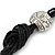 Black Glass Bead With Hammered Metal Station Long Necklace In Silver Tone Finish - 70cm Length/ 7cm Extension - view 4