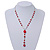 Y-Shape Red Resin Rose Bead Necklace In Rhodium Plating - 46cm Length/ 6cm Extension - view 2