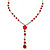 Y-Shape Red Resin Rose Bead Necklace In Rhodium Plating - 46cm Length/ 6cm Extension
