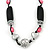 Long Pink Glass Bead and Silver Heart Acrylic Bead Necklace on Black Suede Cord - 100cm Length - view 4