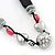 Long Pink Glass Bead and Silver Heart Acrylic Bead Necklace on Black Suede Cord - 100cm Length - view 5