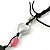 Long Pink Glass Bead and Silver Heart Acrylic Bead Necklace on Black Suede Cord - 100cm Length - view 7