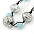 Long Blue Glass Bead and Silver Acrylic Bead Necklace on Black Suede Cord - 110cm Length - view 5