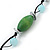 Long Blue Glass Bead and Silver Acrylic Bead Necklace on Black Suede Cord - 110cm Length - view 6