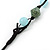 Long Blue Glass Bead and Silver Acrylic Bead Necklace on Black Suede Cord - 110cm Length - view 9