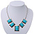 Light Blue Square Acrylic Bead Geometric Necklace In Silver Plating - 40cm Length/ 5cm Extension