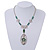 Oval Wire Pendant With Angel & Green Jade Flower Necklace In Rhodium Plating - 48cm Length/ 6cm Extension - view 2