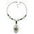 Oval Wire Pendant With Angel & Green Jade Flower Necklace In Rhodium Plating - 48cm Length/ 6cm Extension - view 3