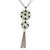 Green Jade/ Rose Quartz Stone 'Chain Tassel' Pendant Necklace In Rhodium Plating - 44cm Length/ 6cm Extension - view 6