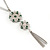 Green Jade/ Rose Quartz Stone 'Chain Tassel' Pendant Necklace In Rhodium Plating - 44cm Length/ 6cm Extension - view 2