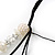 Long Faux Pearl and Silver Acrylic Bead Necklace On Black Cotton and Suede Cord - 100cm Length - view 5