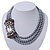 3-Strand Grey Glass Bead With Fabric Bow Necklace In Silver Plating - 40cm Length - view 8