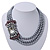 3-Strand Grey Glass Bead With Fabric Bow Necklace In Silver Plating - 40cm Length