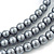 3-Strand Grey Glass Bead With Fabric Bow Necklace In Silver Plating - 40cm Length - view 4