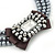 3-Strand Grey Glass Bead With Fabric Bow Necklace In Silver Plating - 40cm Length - view 3