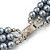 3-Strand Grey Glass Bead With Fabric Bow Necklace In Silver Plating - 40cm Length - view 6