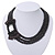 3-Strand Black Glass Bead With Fabric Bow Necklace In Silver Plating - 40cm Length