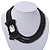 3-Strand Black Glass Bead With Fabric Bow Necklace In Silver Plating - 40cm Length - view 7
