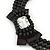 3-Strand Black Glass Bead With Fabric Bow Necklace In Silver Plating - 40cm Length - view 3