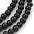 3-Strand Black Glass Bead With Fabric Bow Necklace In Silver Plating - 40cm Length - view 4