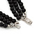 3-Strand Black Glass Bead With Fabric Bow Necklace In Silver Plating - 40cm Length - view 5