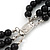 3-Strand Black Glass Bead With Fabric Bow Necklace In Silver Plating - 40cm Length - view 6