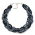 Luxurious Braided Dark Grey Bead Choker Necklace In Silver Plating - 36cm Length/5cm Extension
