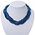 Luxurious Braided Blue Bead Choker Necklace In Silver Plating - 36cm Length/5cm Extension - view 3