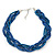 Luxurious Braided Blue Bead Choker Necklace In Silver Plating - 36cm Length/5cm Extension - view 2