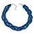 Luxurious Braided Blue Bead Choker Necklace In Silver Plating - 36cm Length/5cm Extension