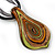 Lime Green/ Gold/ Brown Glass Teardrop Pendant Necklace On Black Cotton & Organza Cords In Silver Plating - 38cm Length/ 4cm Extension - view 4